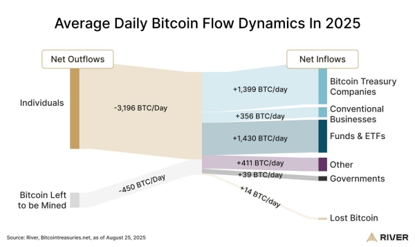 Businesses Are Absorbing Bitcoin at 4x the Rate It Is Mined, According to River’s Research