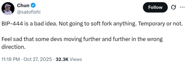 F2Pool co-founder refuses BIP-444 Bitcoin soft fork, says it’s ’a bad idea’