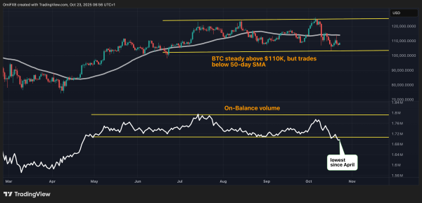 Is Bitcoin Headed for a Crash Below $100K? ‘Grand Daddy’ Volume Indicator Hits Lowest Since April