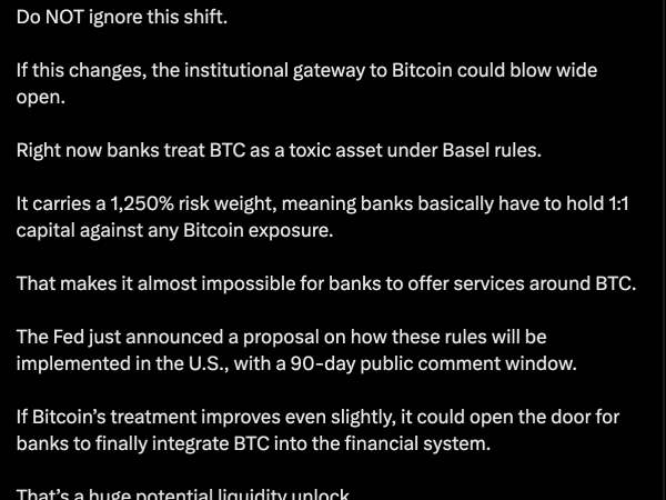 Changing Basel rules could unlock ‘huge’ liquidity for BTC: Analyst