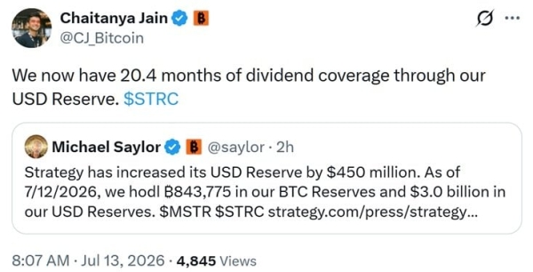 Strategy Extends Dividend Coverage Beyond 20 Months With Larger Cash Buffer